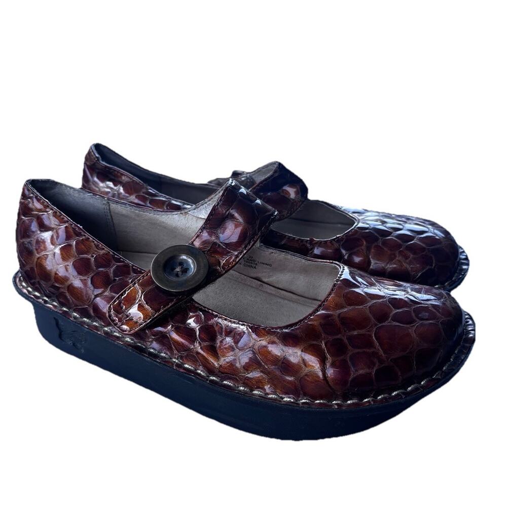 Alegria Paloma Brown Snakeskin Mary Jane Shoes Sz EU 37 PAL-802